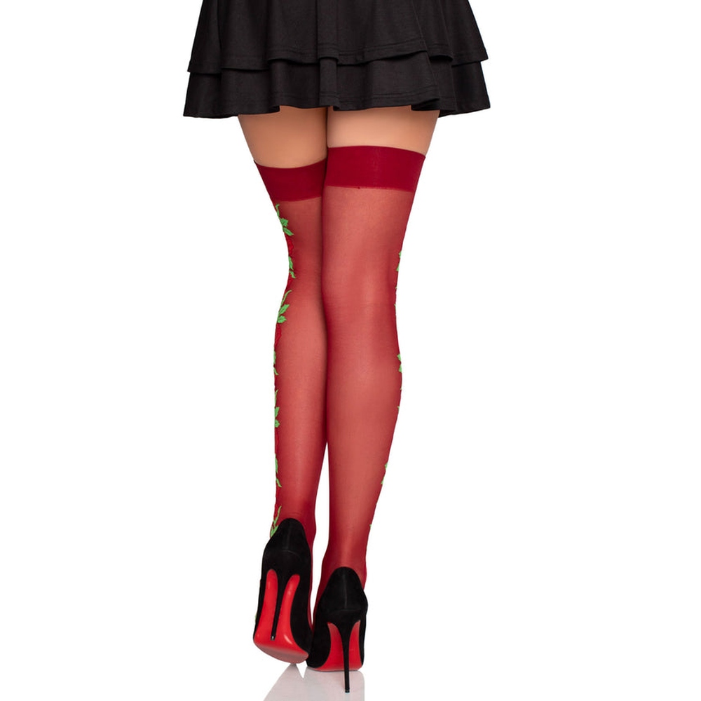 Leg Avenue - Spandex with Roses Schenkelhohe StrÃ¼mpfe - Bordeauxrot